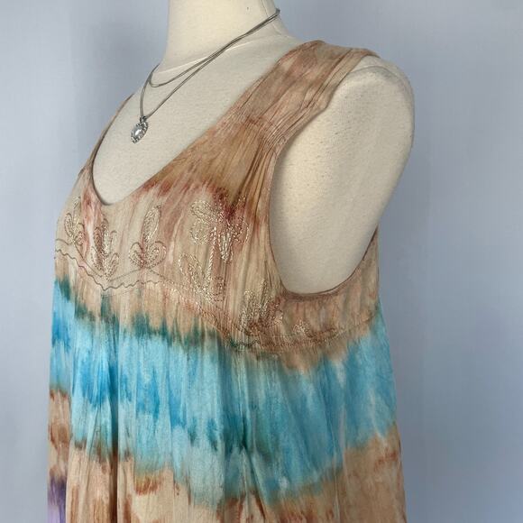 Boho Mini Dress One Size Trapeze Swing Tie Dye Festival Fairy Grunge Lagenlook - Picture 7 of 14